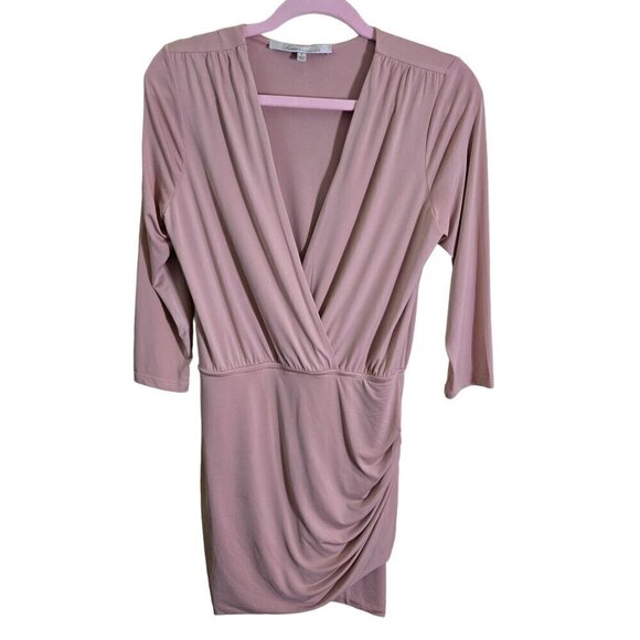 Lovers + Friends Revolve Love Happy V Neck Faux Wrap Ruched Dress Size S - Picture 2 of 9
